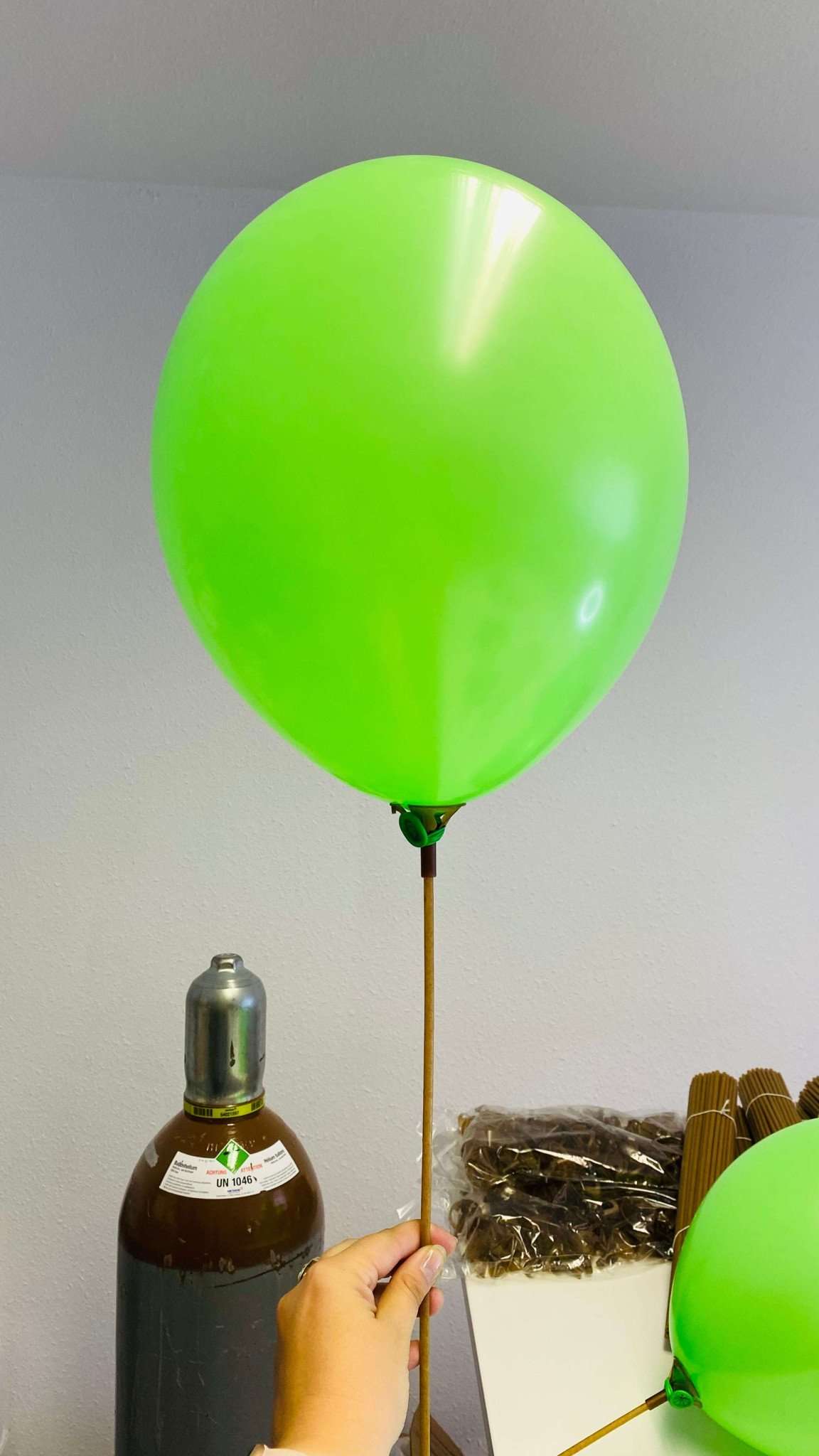#93039BIO - Bio Standard Balloon Holder And Balloon Sticks (TW15”WHT+MCSC Penka)  Oeko-Ballonstäbe mit Halterungen 40cm