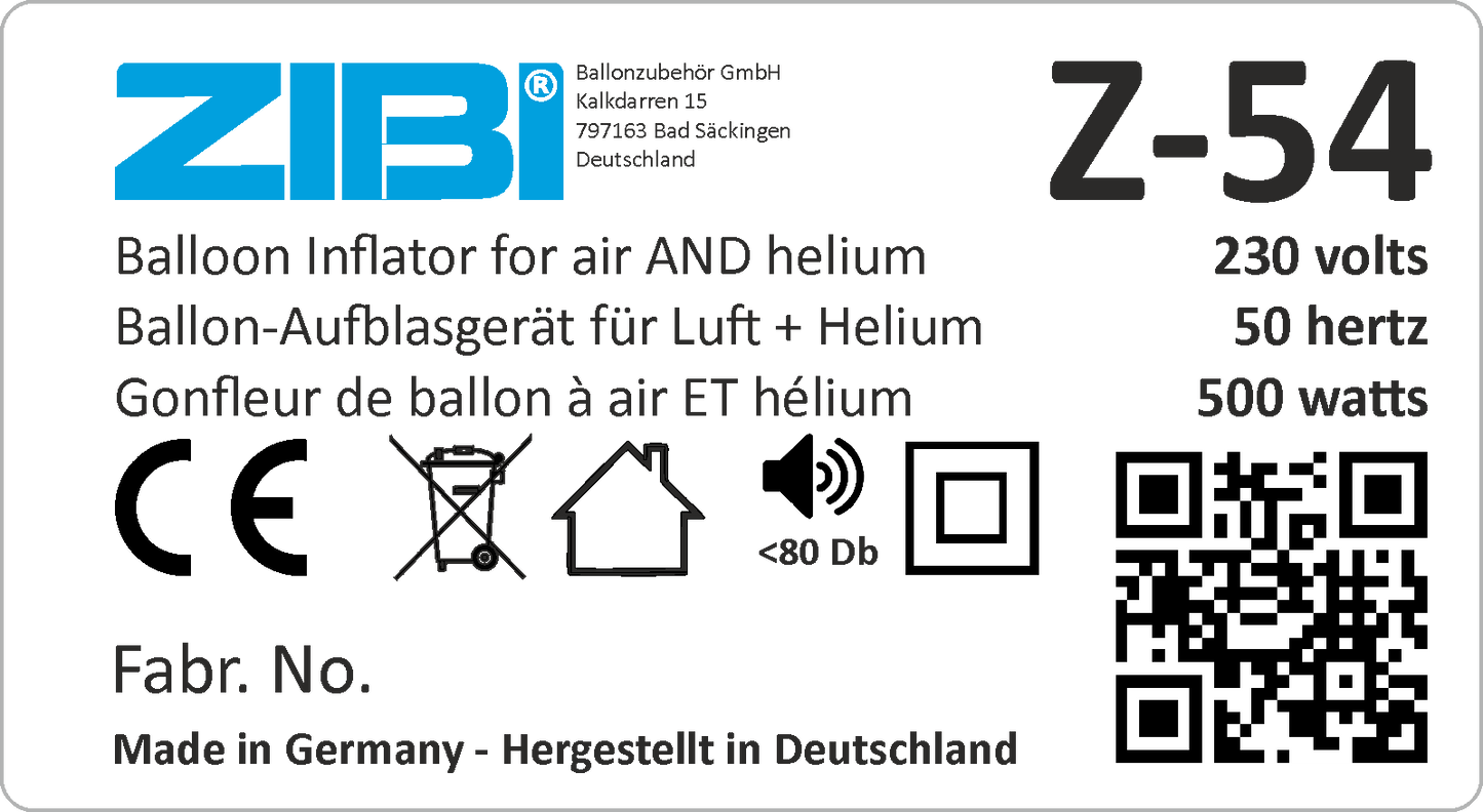 Z-54 - Ballon-Aufblasgerät für Luft UND Helium