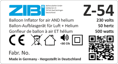 Z-54 - Ballon-Aufblasgerät für Luft UND Helium