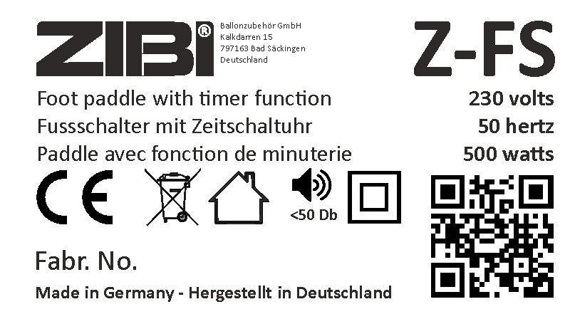 Z-FS - Fussschalter zu den Aufblasgeräten Z-32, Z-32NT und Z-MAI